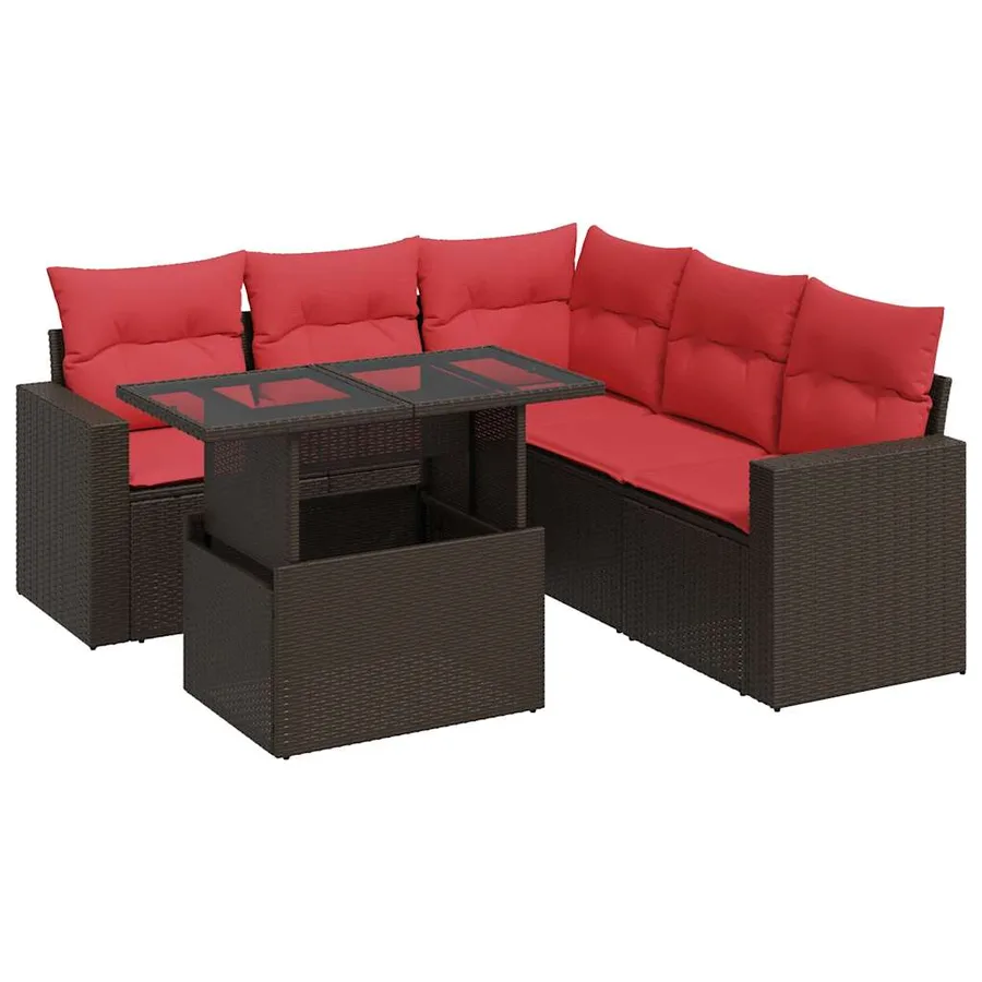 Salon de jardin avec coussins 6pcs marron résine tressée acacia - 2