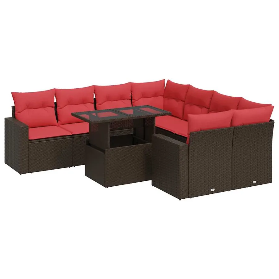 Salon de jardin avec coussins 9pcs marron résine tressée acacia - 2