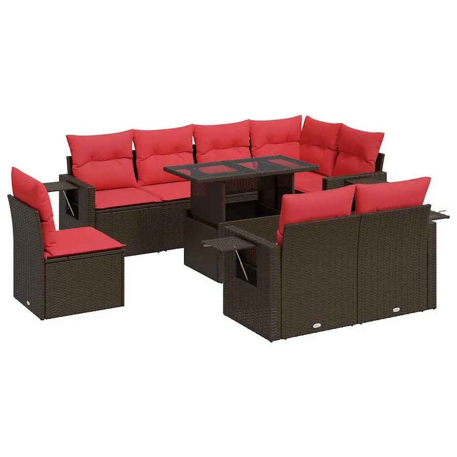 Salon de jardin avec coussins 9pcs marron résine tressée acacia - 2