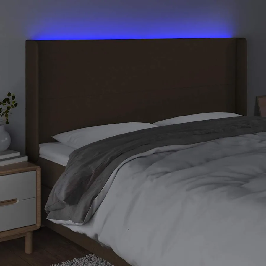 Tête de lit à LED Marron foncé 203x16x118/128 cm Tissu - 4