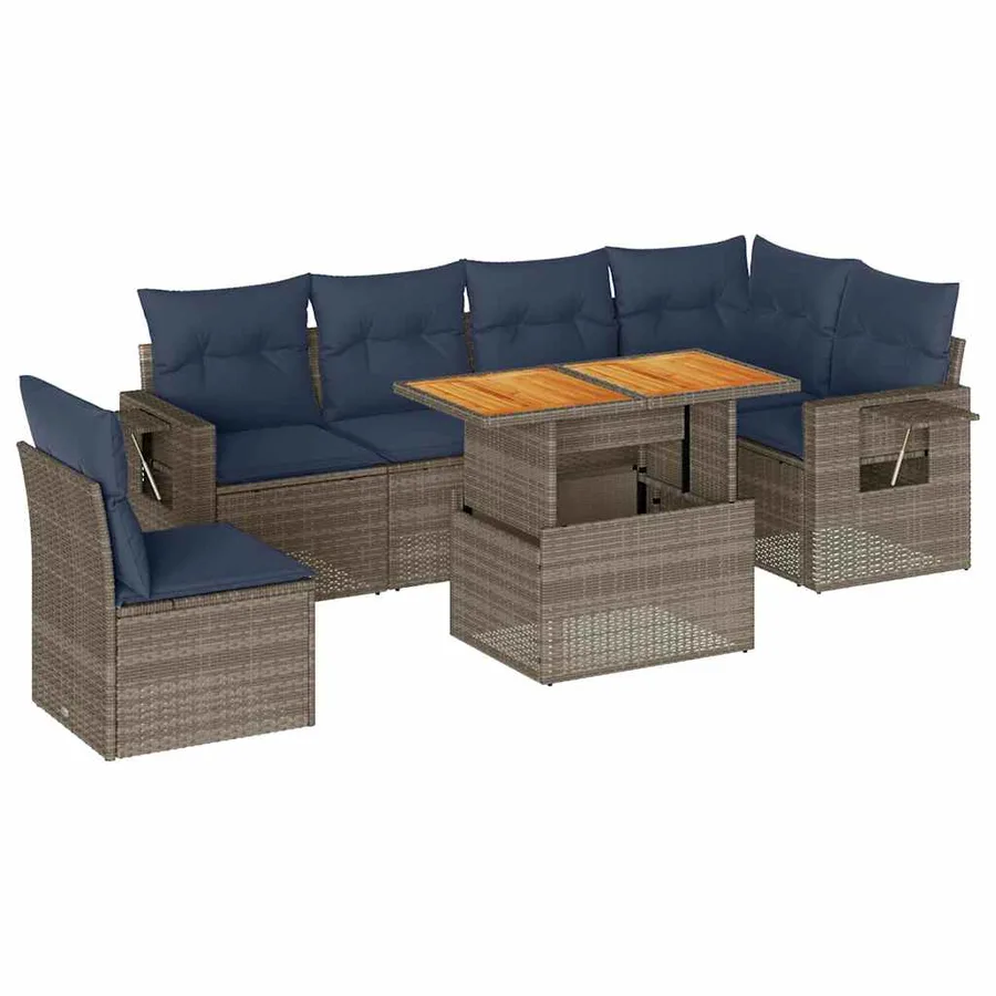 Salon de jardin avec coussins 7 pcs gris résine tressée - 2
