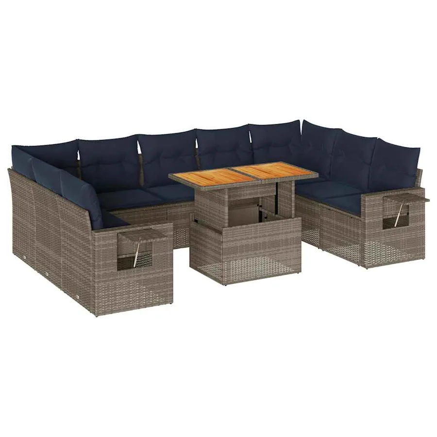 Salon de jardin avec coussins 10 pcs gris résine tressée - 2