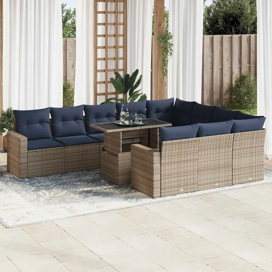 Ensemble de canapés de jardin 11 pcs et coussins rotin acacia