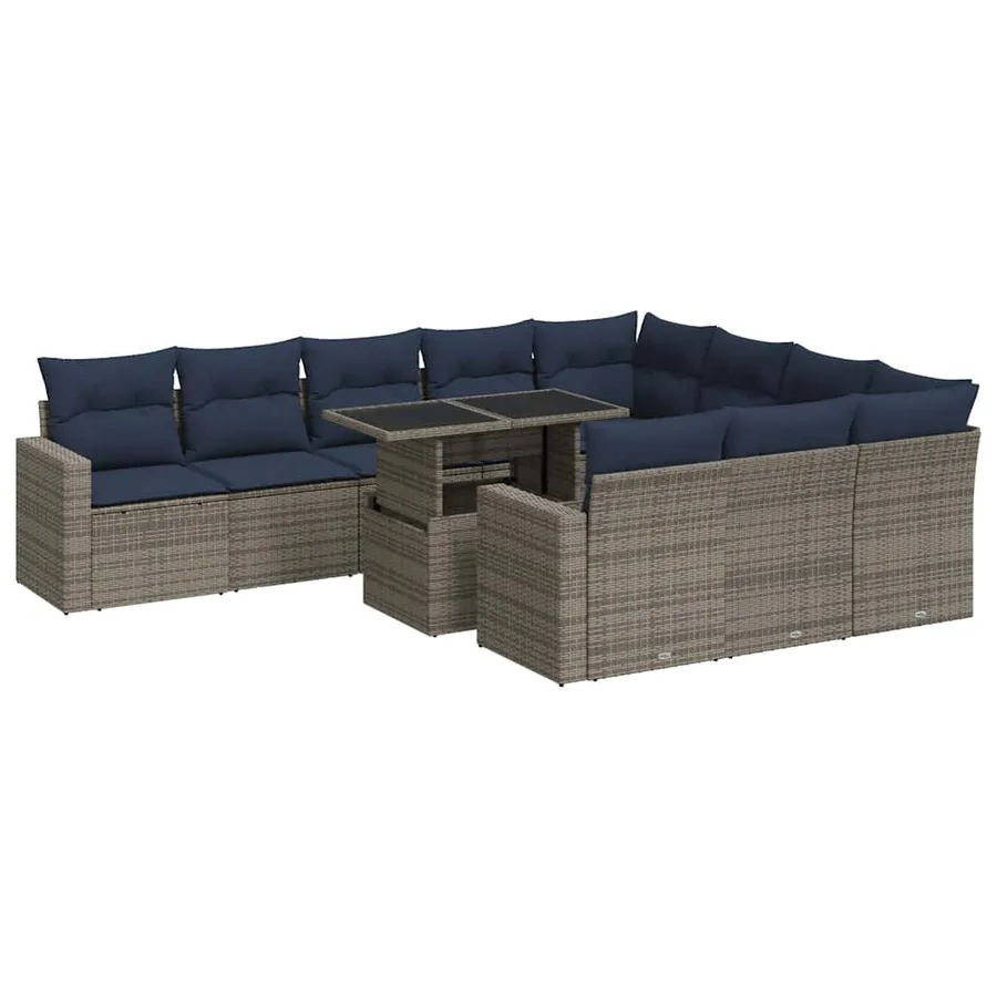 Ensemble de canapés de jardin 11 pcs et coussins rotin acacia - 2