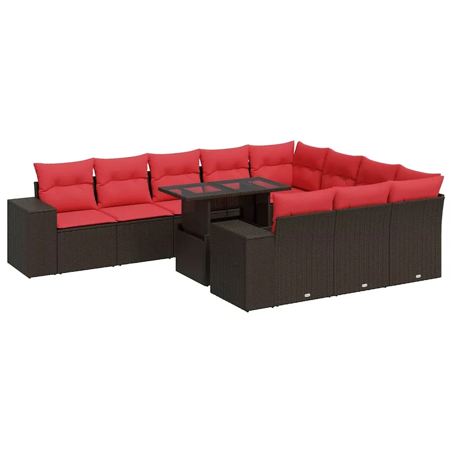 Salon de jardin et coussins 11 pcs marron résine tressée acacia - 2