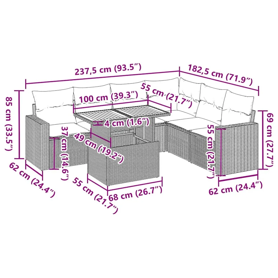 Salon de jardin avec coussins 7 pcs gris résine tressée - 14