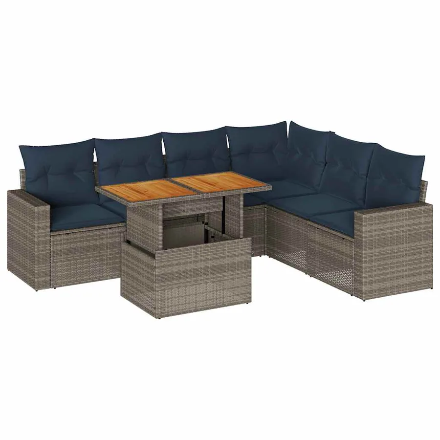 Salon de jardin avec coussins 7 pcs gris résine tressée - 2