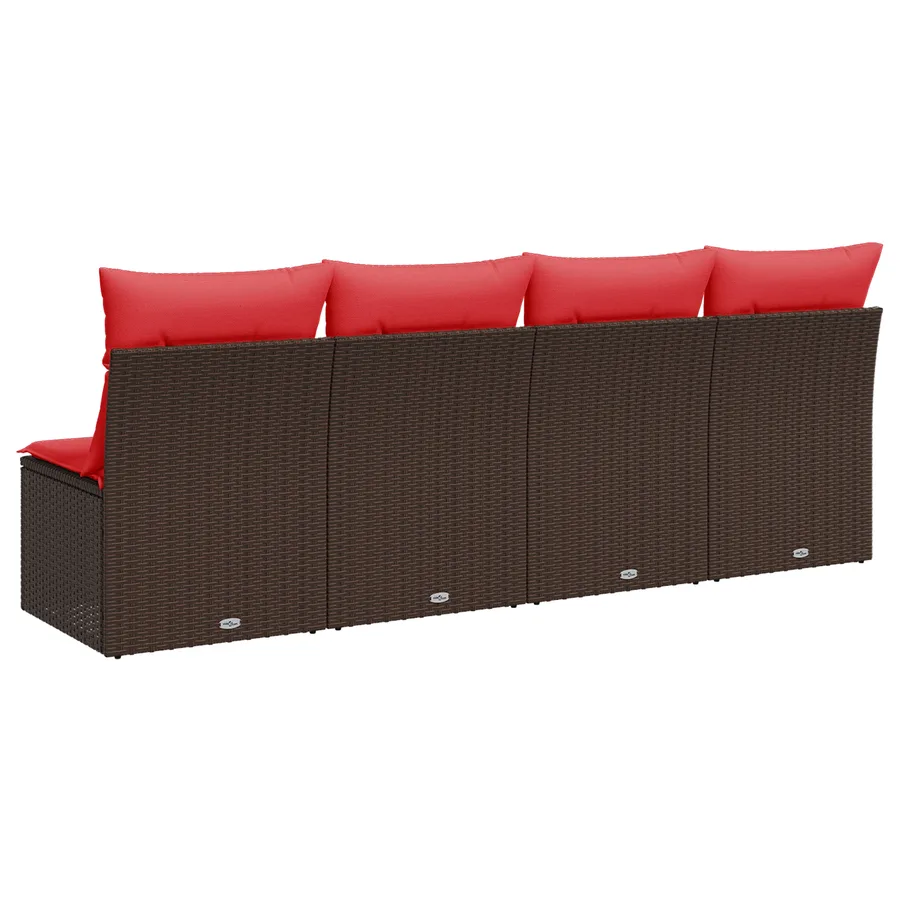 Canapé de jardin avec coussins 4 places en résine tressée marron - 5