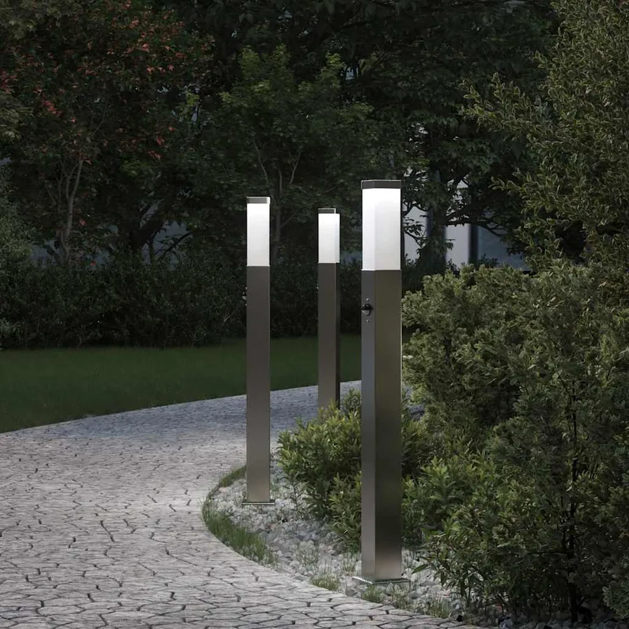 Bornes lumineuses avec détecteur lot de 3 80 cm acier inoxydable IP44