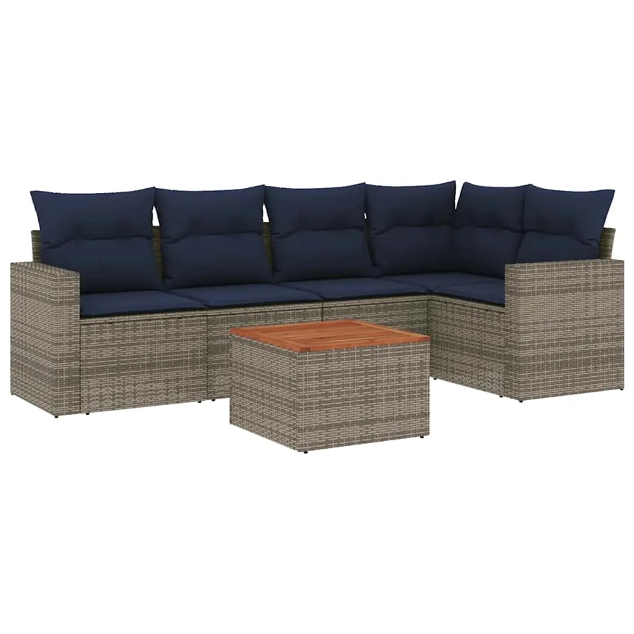 Salon de jardin 6 pcs avec coussins gris résine tressée - 2