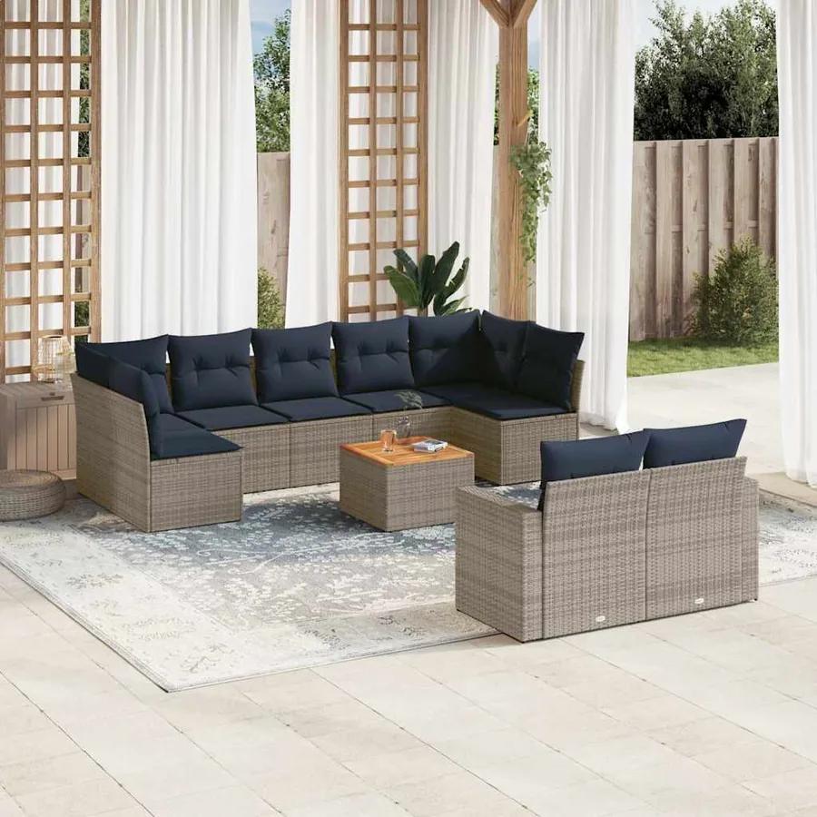 Salon de jardin 10 pcs avec coussins gris résine tressée