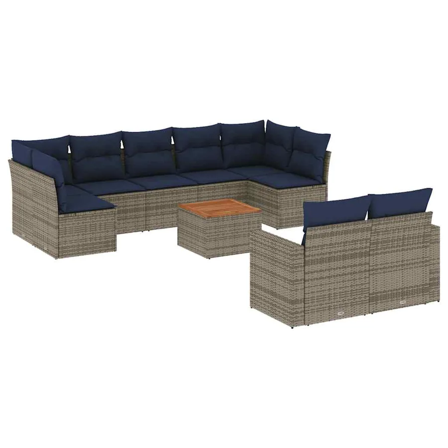 Salon de jardin 10 pcs avec coussins gris résine tressée - 2