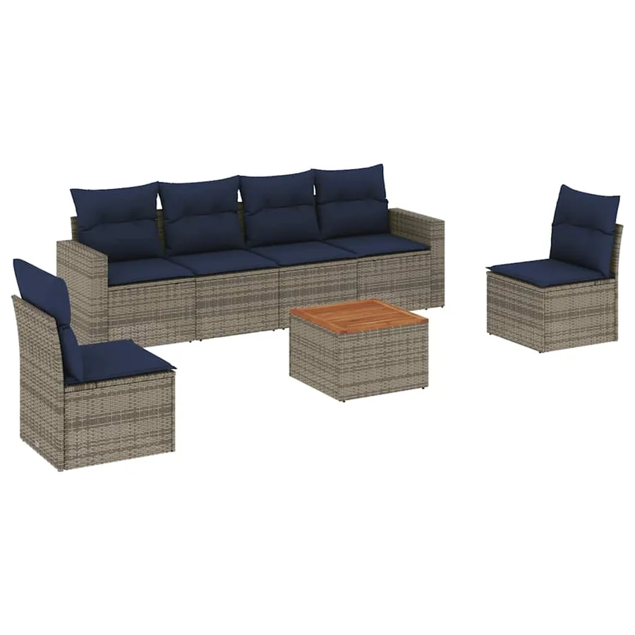 Salon de jardin 7 pcs avec coussins gris résine tressée - 2