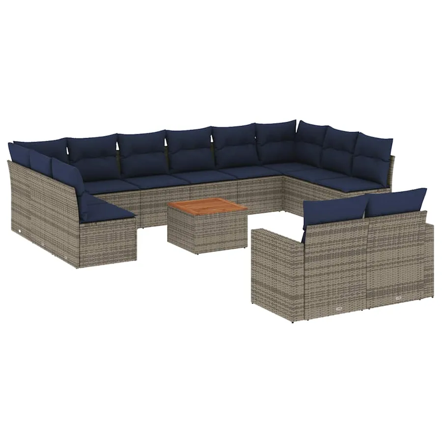 Salon de jardin avec coussins 13 pcs gris résine tressée - 2