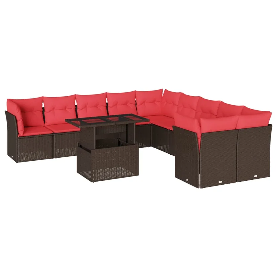 Ensemble de canapé de jardin 11 pcs avec coussins marron résine tressée - 2