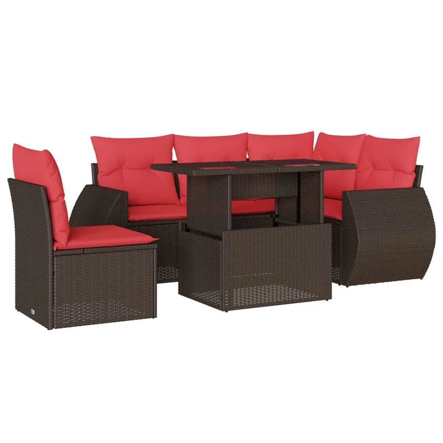 Ensemble de canapé de jardin 6 pcs avec coussins marron résine tressée - 2