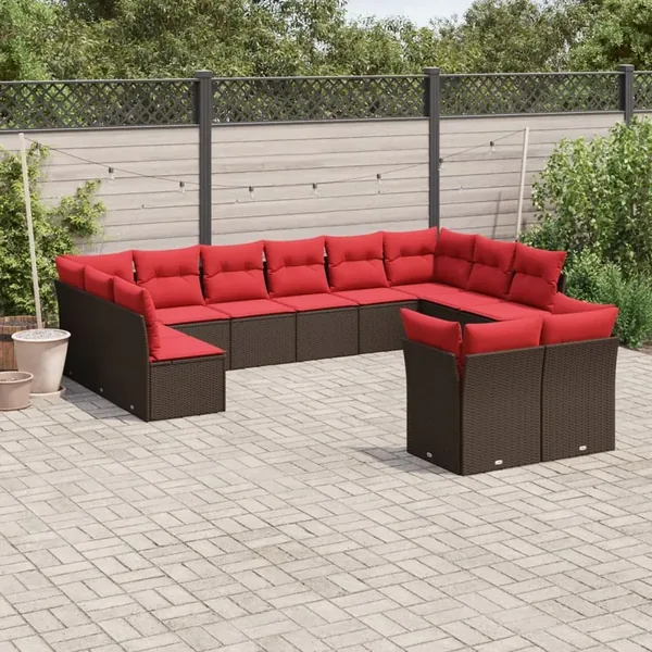 Ensemble de canapé de jardin 12 pcs avec coussins marron résine tressée