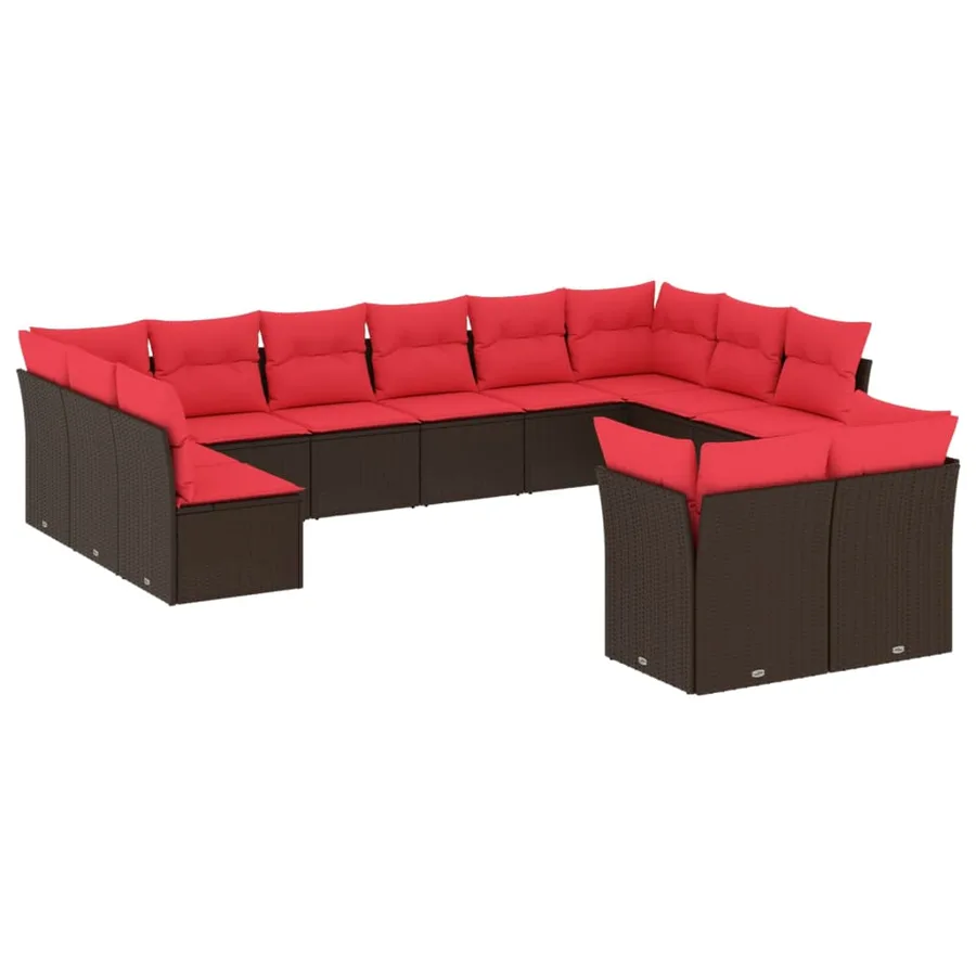 Ensemble de canapé de jardin 12 pcs avec coussins marron résine tressée - 2