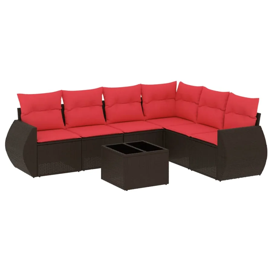 Ensemble de canapé de jardin 7 pcs avec coussins marron résine tressée - 2