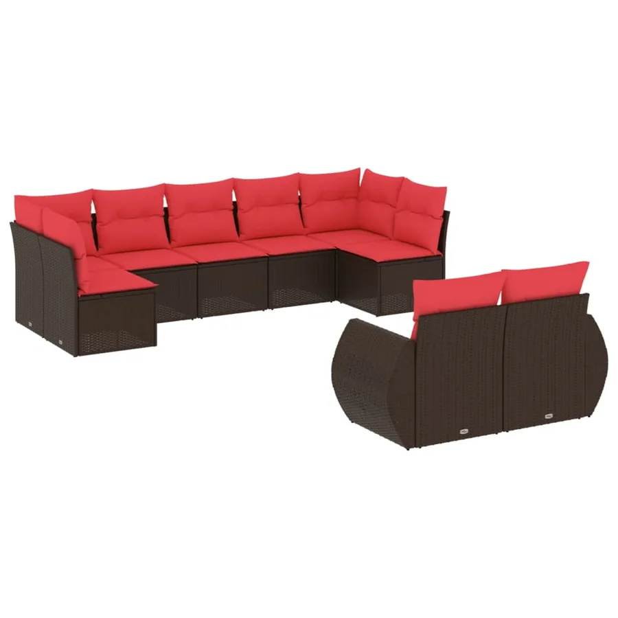 Ensemble de canapé de jardin 9 pcs avec coussins marron résine tressée - 2