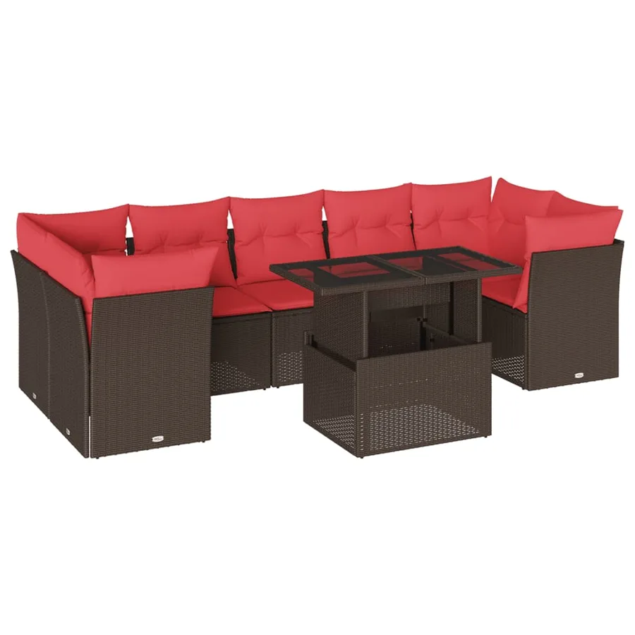 Ensemble de canapé de jardin 8 pcs avec coussins marron résine tressée - 2