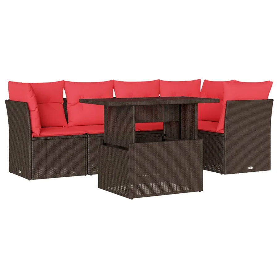 Ensemble de canapé de jardin 6 pcs avec coussins marron résine tressée - 2