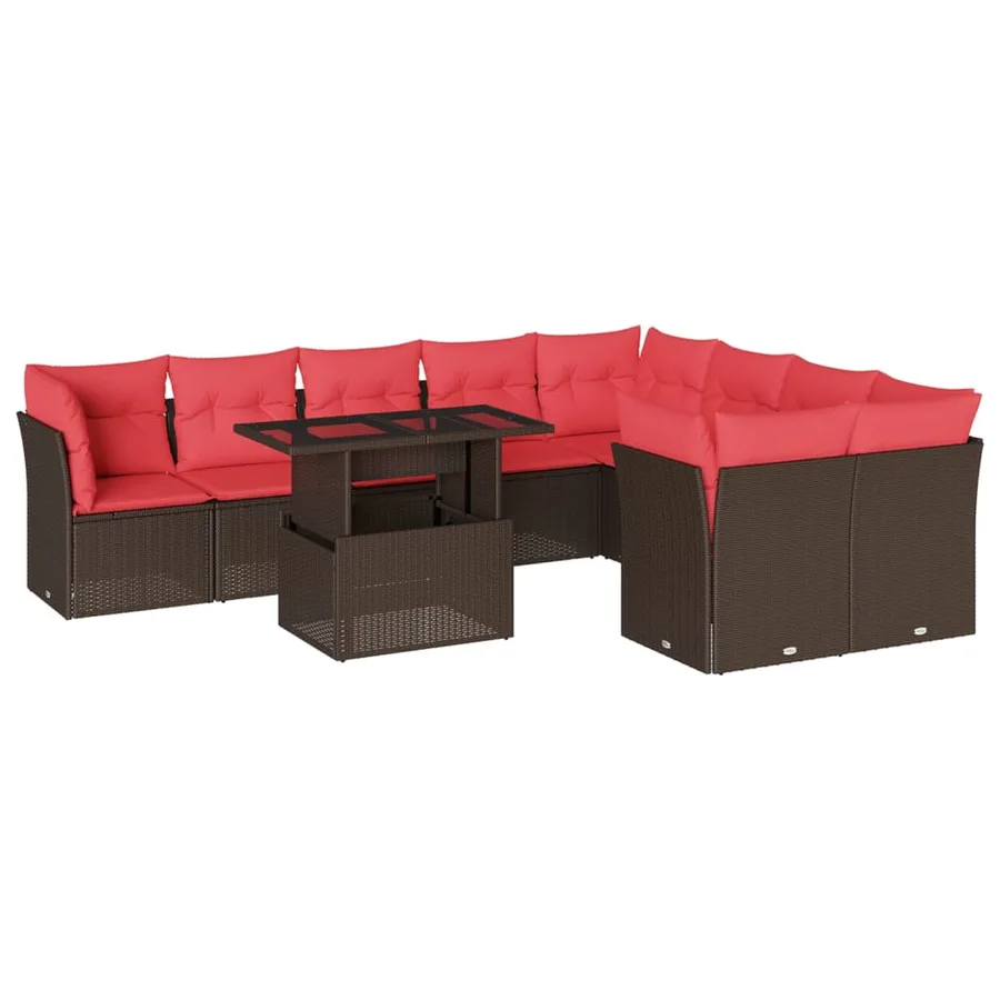 Ensemble de canapé de jardin 10 pcs avec coussins marron résine tressée - 2