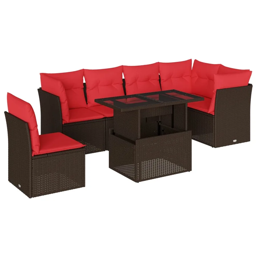 Ensemble de canapé de jardin 7 pcs avec coussins marron résine tressée - 2