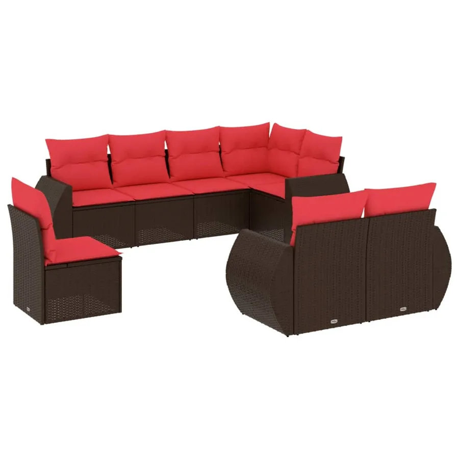 Ensemble de canapé de jardin 8 pcs avec coussins marron résine tressée - 2