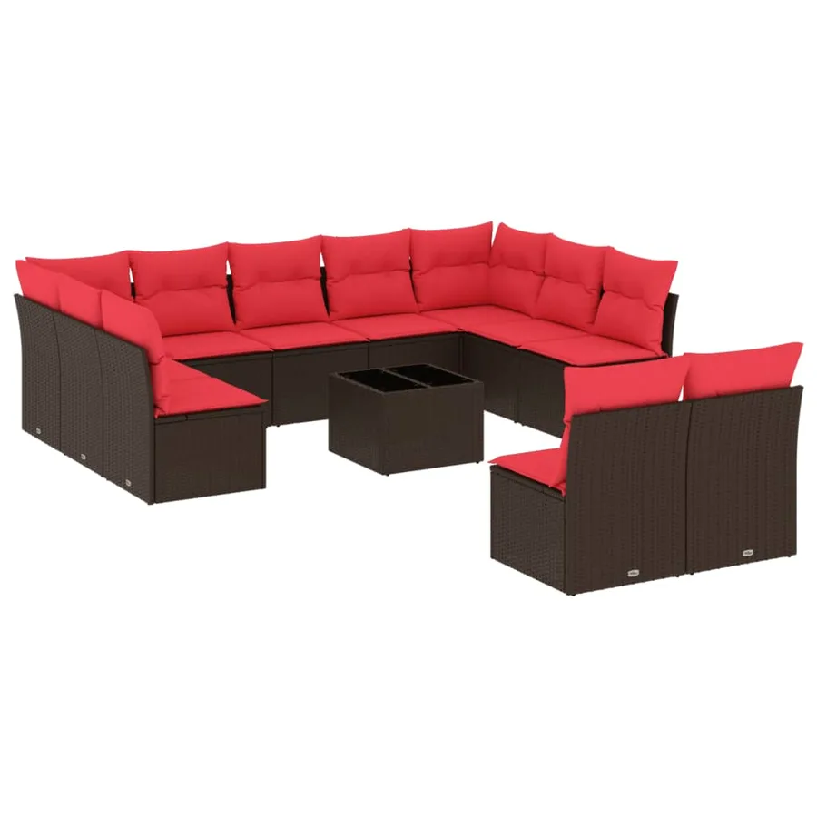 Ensemble de canapé de jardin 12 pcs avec coussins marron résine tressée - 2
