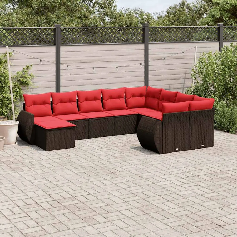 Ensemble de canapé de jardin 10 pcs avec coussins marron résine tressée