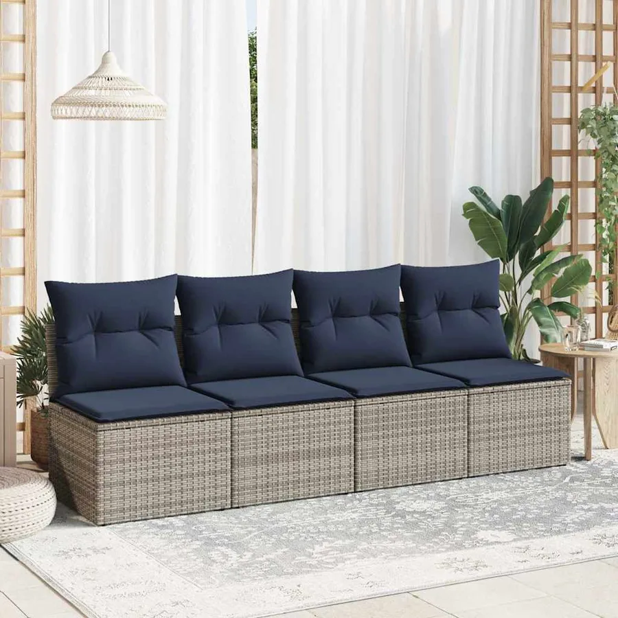 Salon de jardin 2 pcs avec coussins gris résine tressée acacia - 3