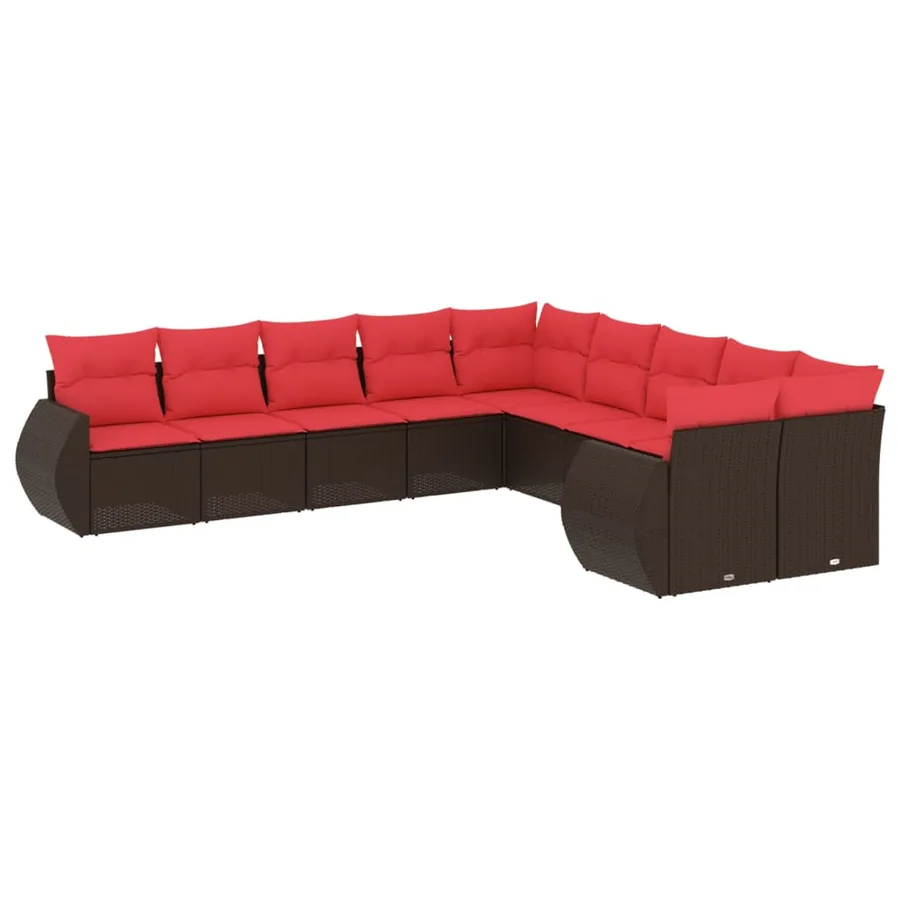 Ensemble de canapé de jardin 10 pcs avec coussins marron résine tressée - 2