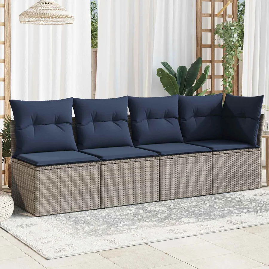 Canapé de jardin 4 places avec coussins gris résine tressée - 3