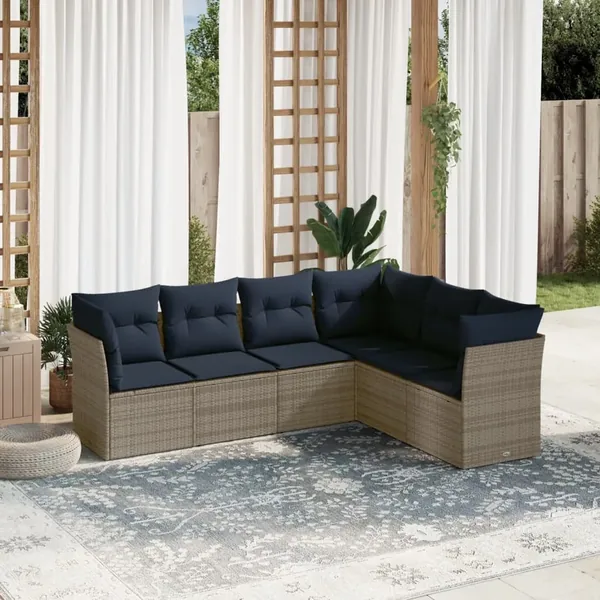 Ensemble de canapé de jardin 6 pcs avec coussins gris résine tressée
