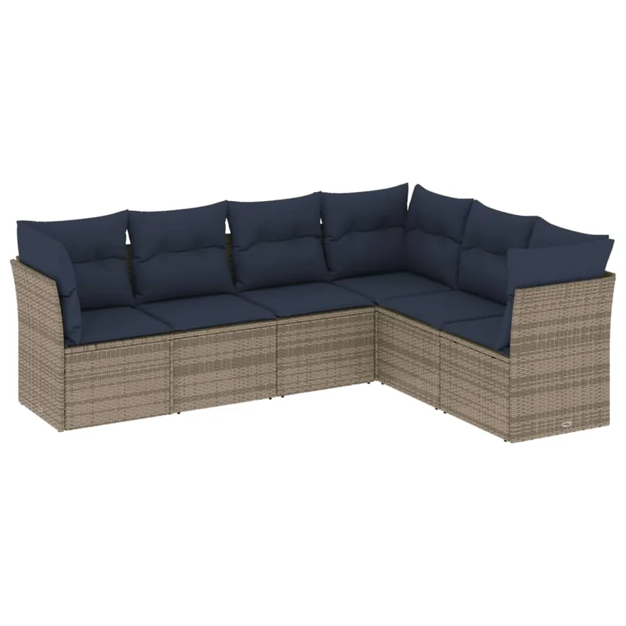 Ensemble de canapé de jardin 6 pcs avec coussins gris résine tressée - 2