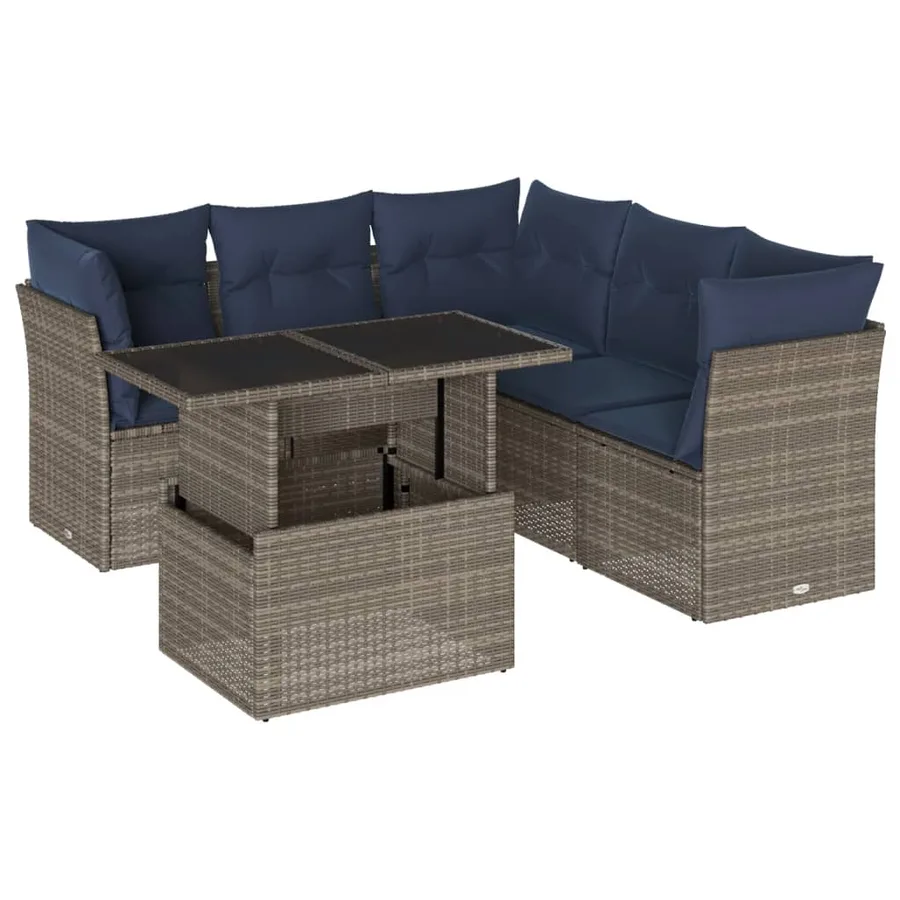 Ensemble de canapé de jardin 6 pcs avec coussins gris résine tressée - 2