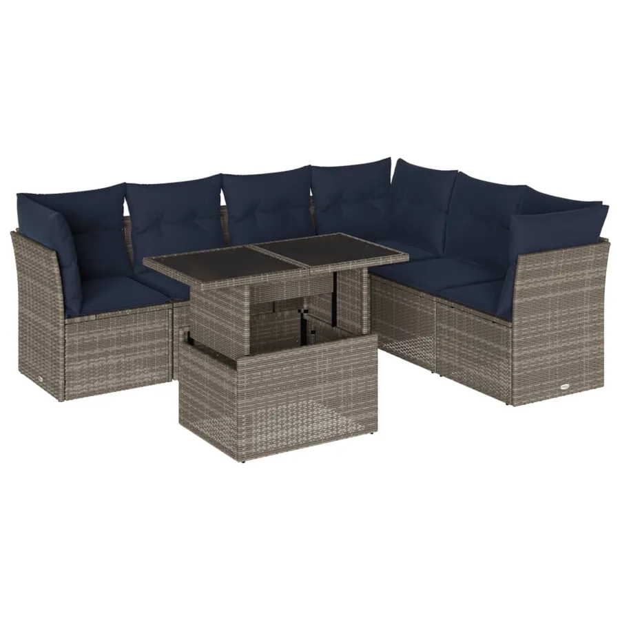 Ensemble de canapé de jardin 7 pcs avec coussins gris résine tressée - 2