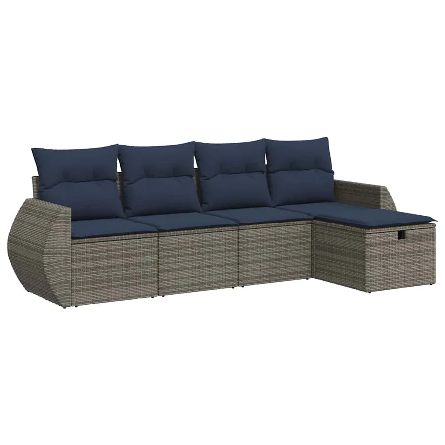 Salon de jardin 5 pcs avec coussins gris résine tressée - 2
