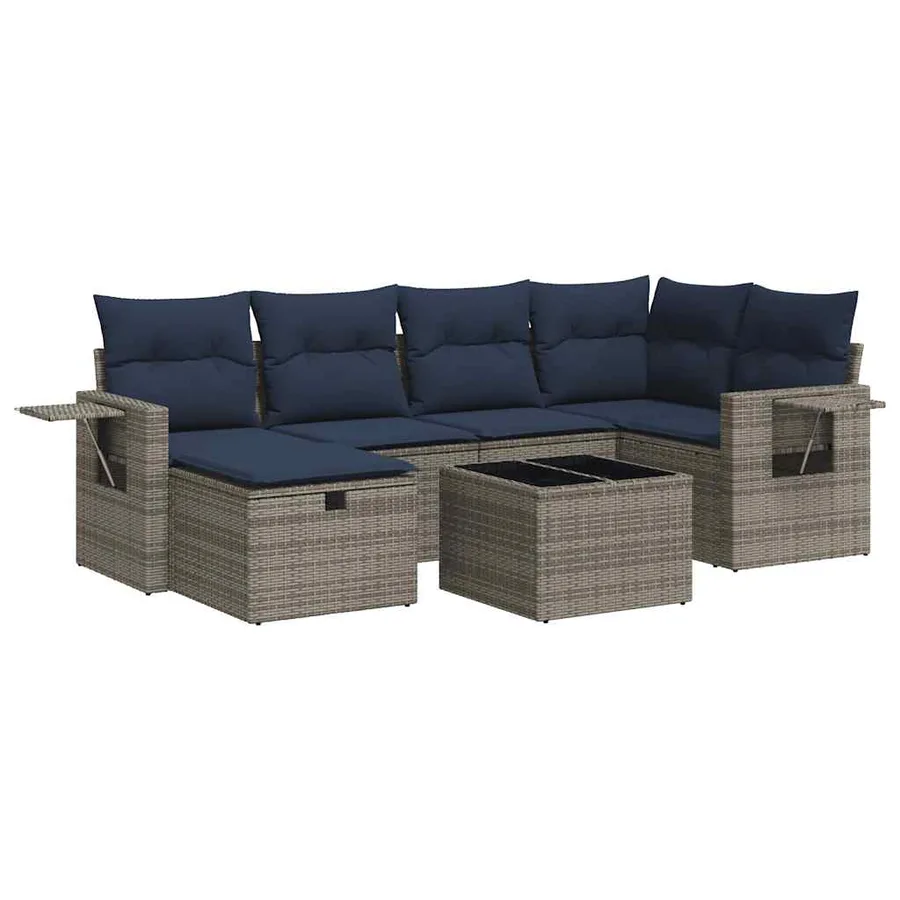 Salon de jardin avec coussins 7 pcs gris résine tressée - 2