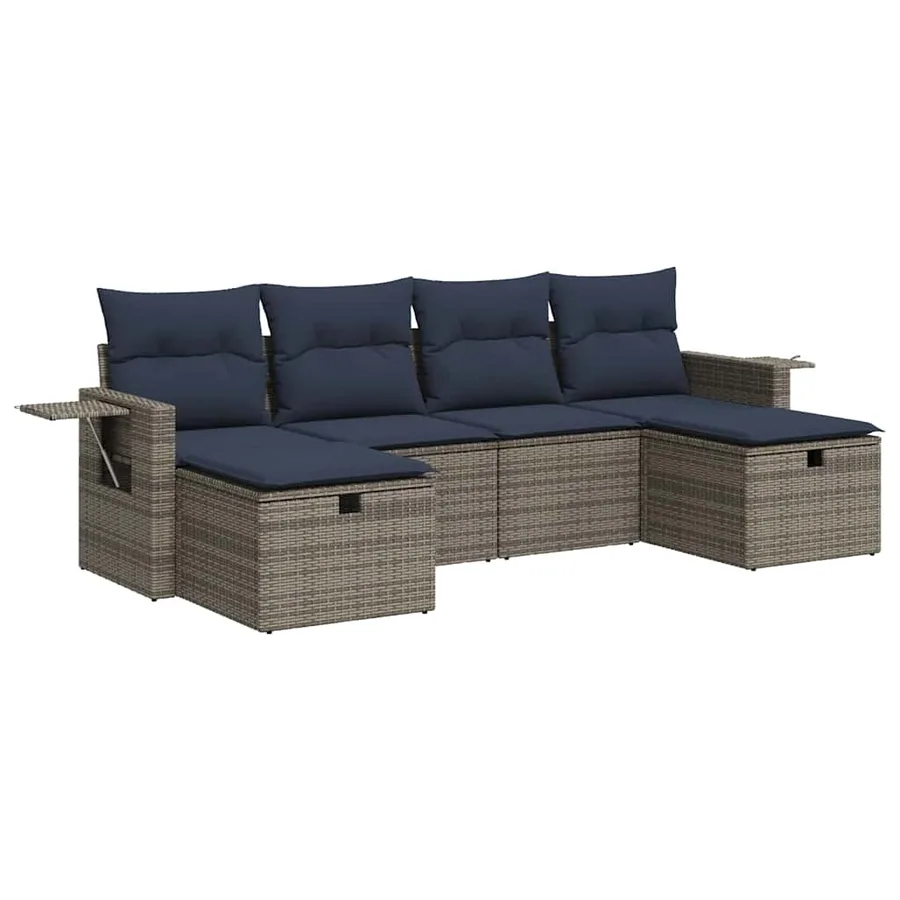 Salon de jardin 6 pcs avec coussins gris résine tressée - 2