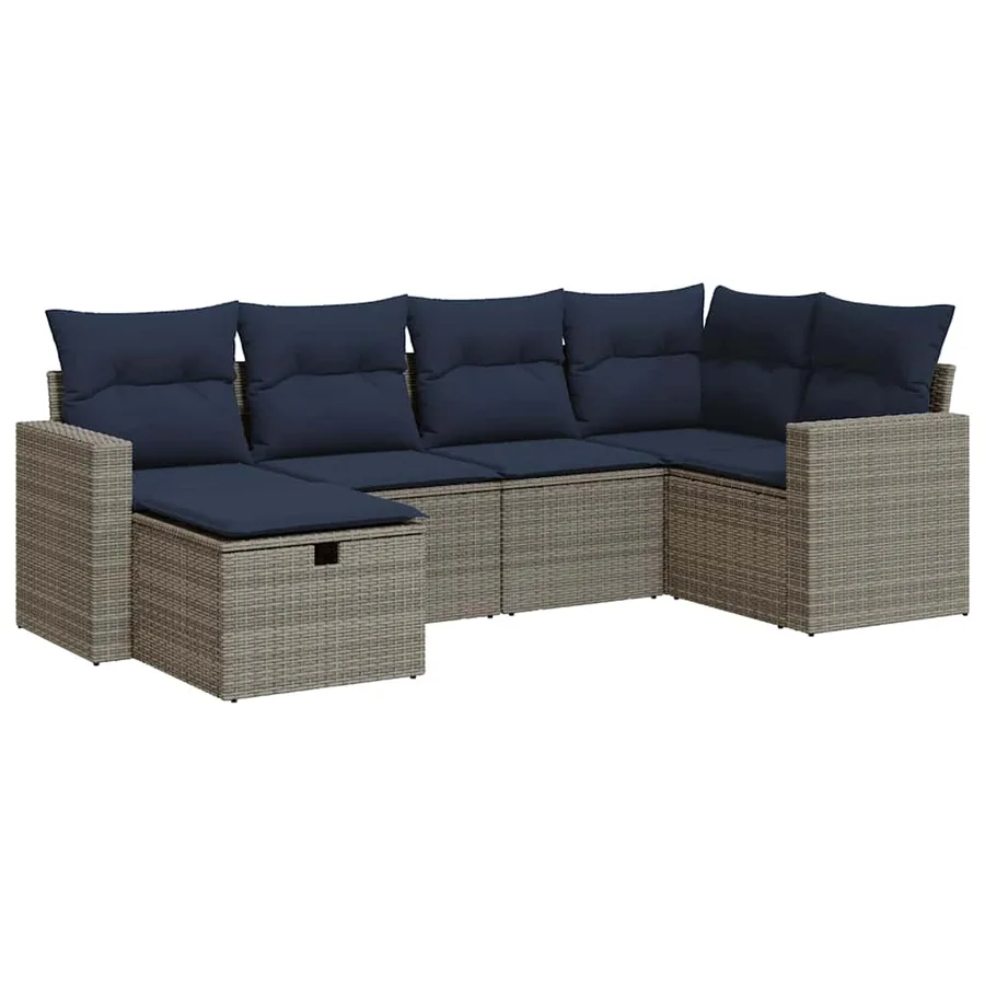 Salon de jardin 6 pcs avec coussins gris résine tressée - 2