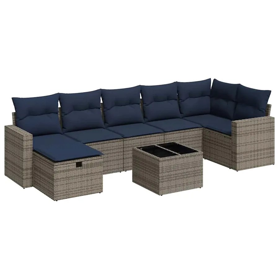 Salon de jardin 8 pcs avec coussins gris résine tressée - 2
