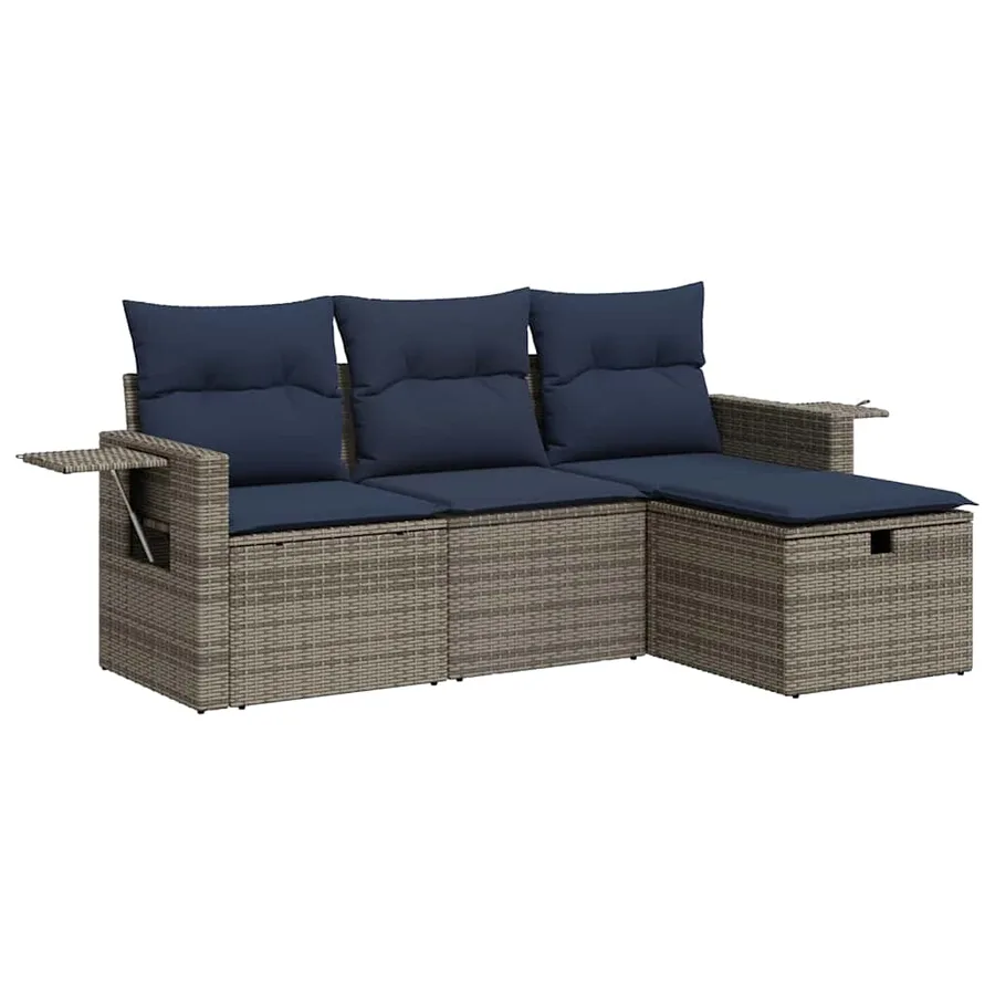 Salon de jardin 4 pcs avec coussins gris résine tressée - 2