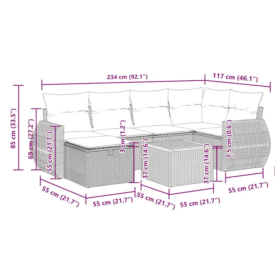 Salon de jardin avec coussins 7 pcs gris résine tressée - 14