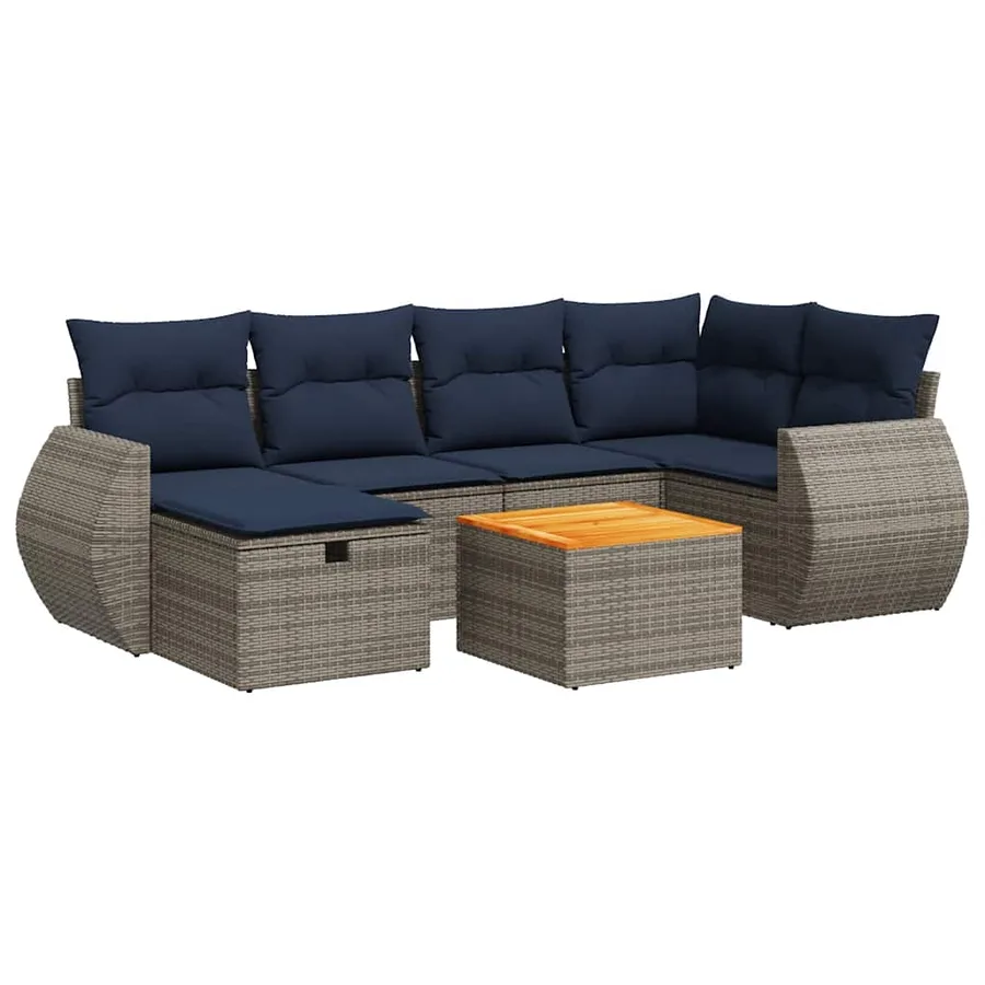 Salon de jardin avec coussins 7 pcs gris résine tressée - 2