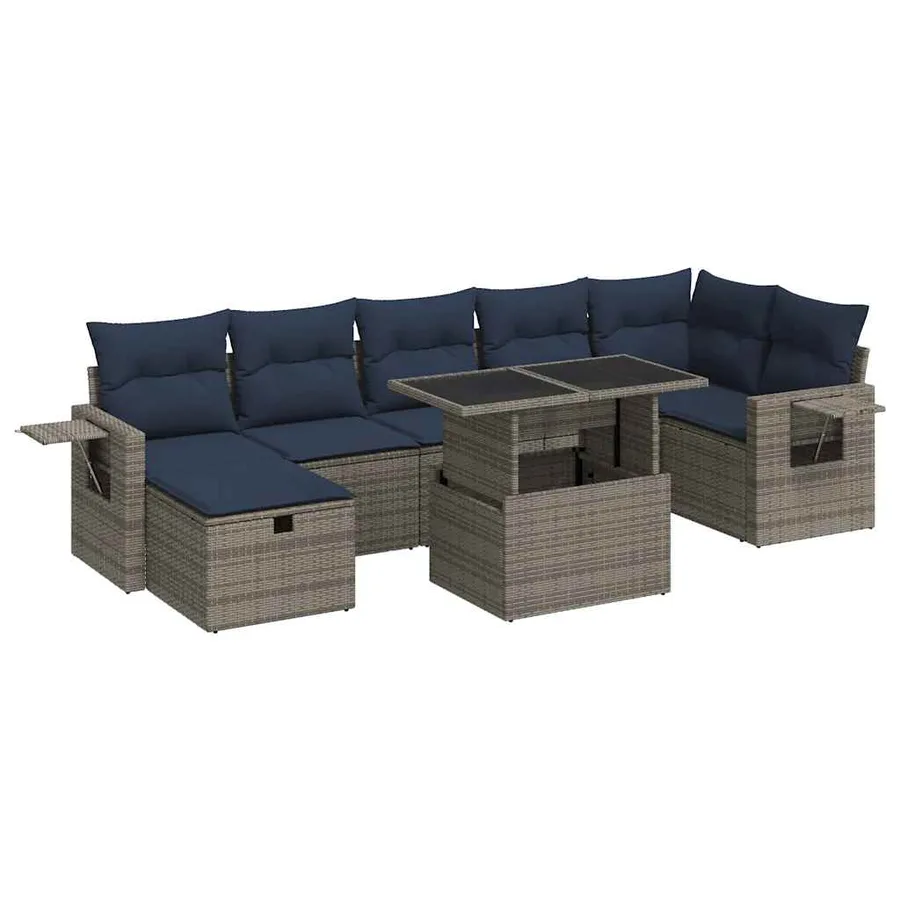 Salon de jardin 8pcs avec coussins gris résine tressée - 2