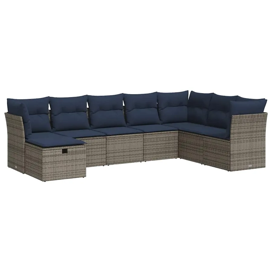 Salon de jardin 9 pcs avec coussins gris résine tressée - 2