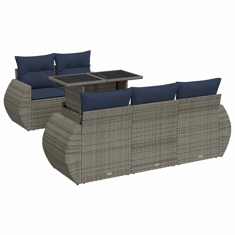 Salon de jardin avec coussins 6 pcs gris résine tressée acacia - 2