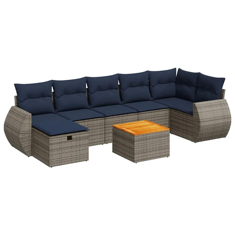 Salon de jardin 8 pcs avec coussins gris résine tressée - 2
